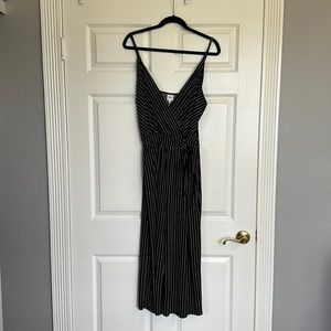 Black with vertical white pin stripe jumpsuit